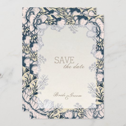 Rustige  Vloerbloem BEVESTIGEN de Datum Save The Date (Voorkant / Achterkant)