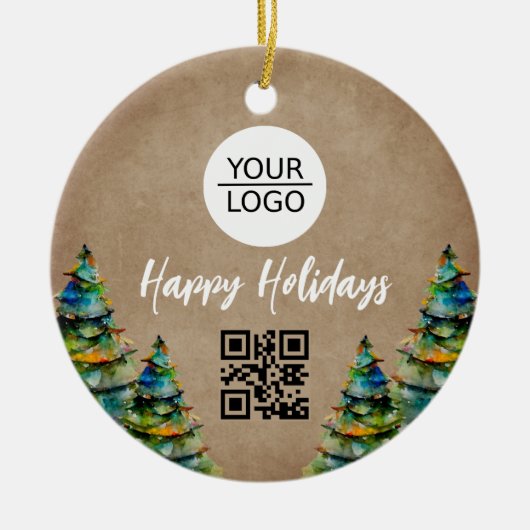 Rustige Voeg je Logo QR Code Aangepaste tekstpromo Keramisch Ornament (Voorkant)