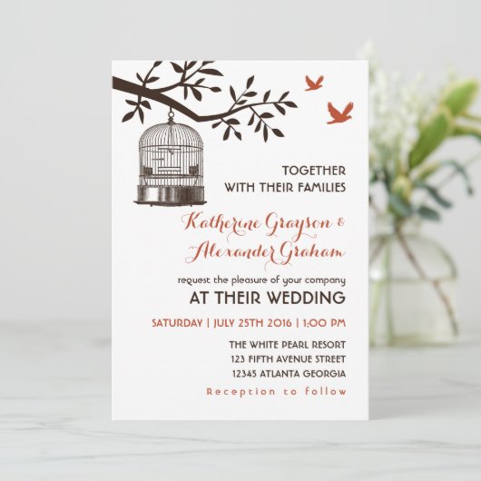 Rustige  Vogelkooi Wit Weddenschap Kaart (Staand voorkant)