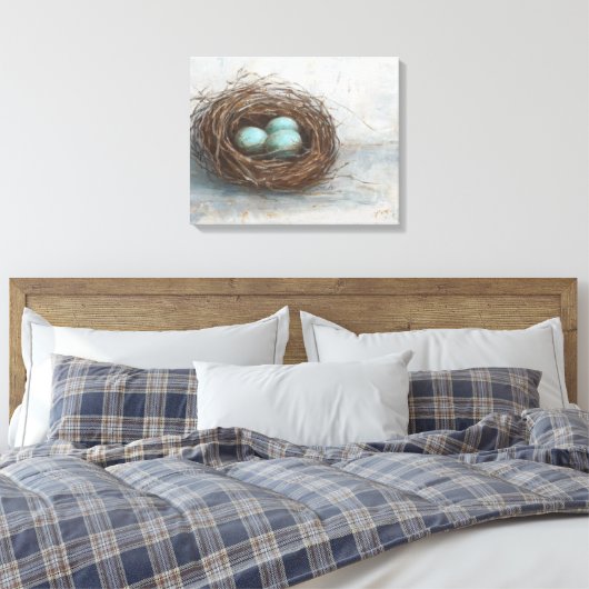 Rustige vogelnesttest - blauw canvas afdruk (Insitu (Slaapkamer))