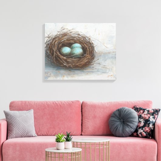 Rustige vogelnesttest - blauw canvas afdruk (Insitu (Woonkamer))