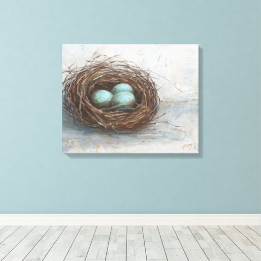 Rustige vogelnesttest - blauw canvas afdruk (Insitu (Houten vloer))