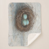 Rustige vogelnesttest - blauw sherpa deken (Voorkant)