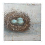 Rustige vogelnesttest - blauw tegeltje<br><div class="desc">Rustic Bird Nest I van Ethan Harper. Blauwe eitjes in een vogelnest.</div>