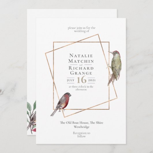 Rustige vogels botanische uitnodiging (Voorkant / Achterkant)