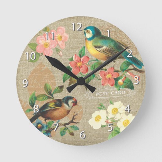 Rustige  vogels en bloemen Shabby Elegance Ronde Klok (Voorkant)