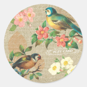 Rustige  vogels en bloemen Shabby Elegance Ronde Sticker