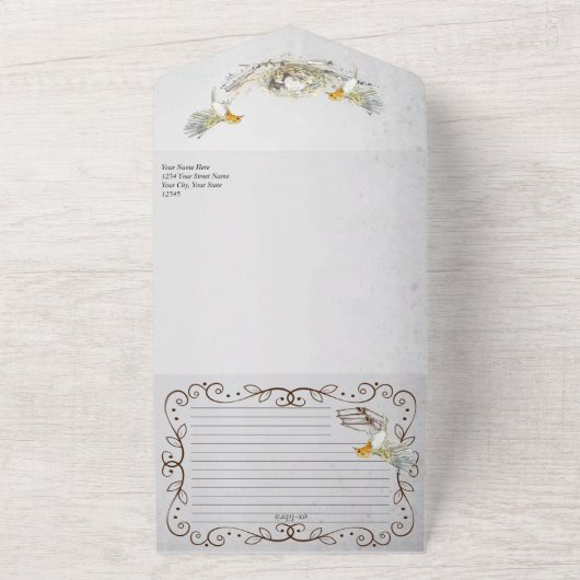 Rustige vogels en nestWaterverf Baby Sprinkle All In One Uitnodiging (Buitenkant)