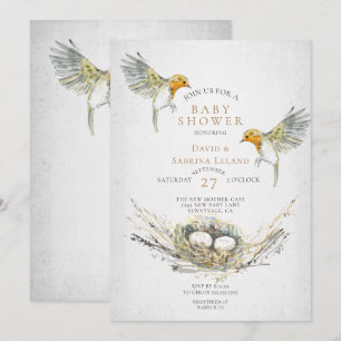 Rustige vogels en nestWaterverf Twins Baby shower Kaart