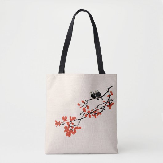 Rustige vogels op boomvertakking met rode bladeren tote bag (Voorkant)