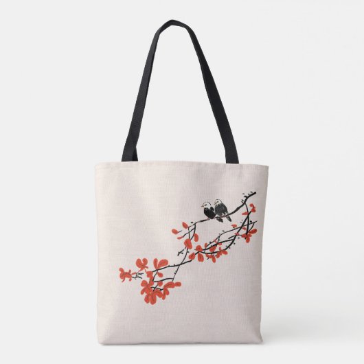 Rustige vogels op boomvertakking met rode bladeren tote bag (Achterkant)
