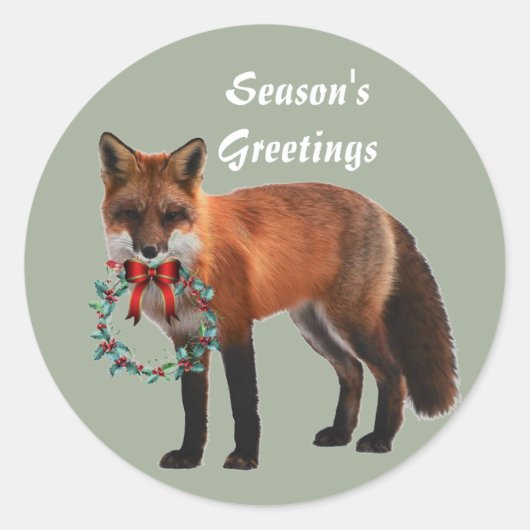 Rustige Vos Ronde Kerststicker, Glanzend Sticker (Voorkant)