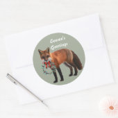 Rustige Vos Ronde Kerststicker, Glanzend Sticker (Envelop)