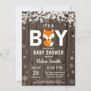 Rustige Vos Winter Jongen Baby Shower Uitnodiging
