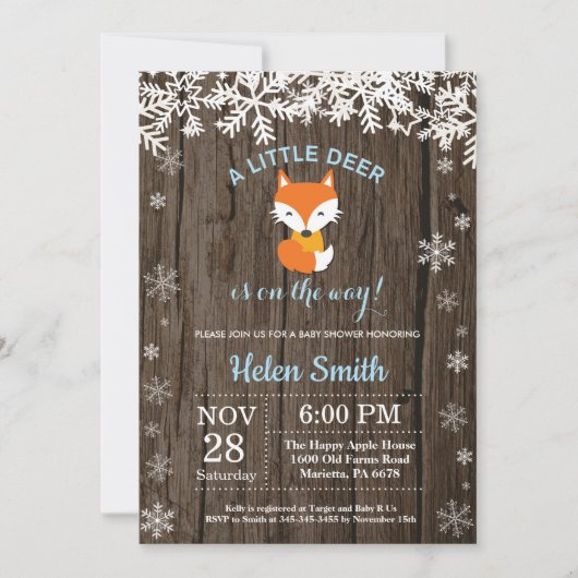 Rustige Vos Winter Jongens Baby Shower Kaart (Voorkant)