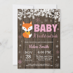 Rustige Vos Winter Meisje Baby Shower Uitnodiging