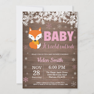 Rustige Vos Winter Meisje Baby Shower Uitnodiging