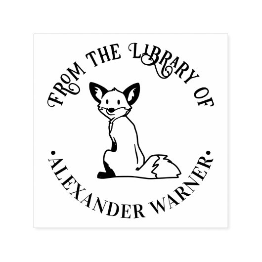 Rustige Vos Zittend #2 Ronde Bibliotheek Boeknaam Zelfinktende Stempel (Design)