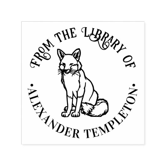 Rustige Vos Zittend “Uit de Bibliotheek van” Boekn Zelfinktende Stempel (Design)