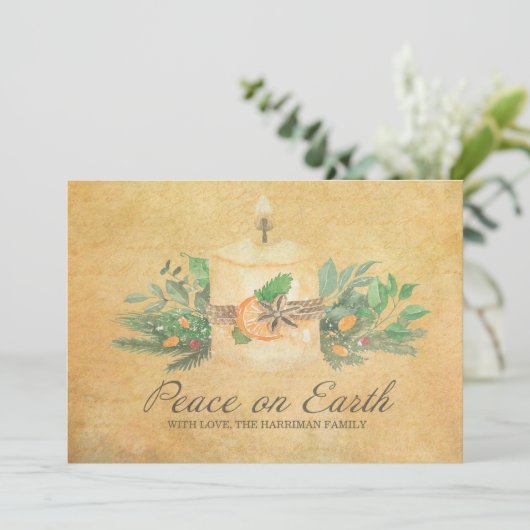Rustige vrede op aarde Kandle Winter Botanisch Feestdagenkaart (Staand voorkant)