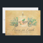 Rustige vrede op aarde Kandle Winter Botanisch Feestdagenkaart<br><div class="desc">Een elegante sojakandel,  verpakt in citrusvruchten en twijnen,  wordt omringd door bijtende groen,  fruit en bloemen. Een zachte waterverf achtergrondcadeau geeft het Old World charm. Vrede op aarde is geschreven in traditionele kalligrafie. Hieronder volgt een jouw naam.</div>