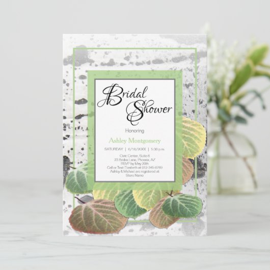 Rustige Vrijgezellenfeest Aspen Bark en Bladeren Kaart (Staand voorkant)