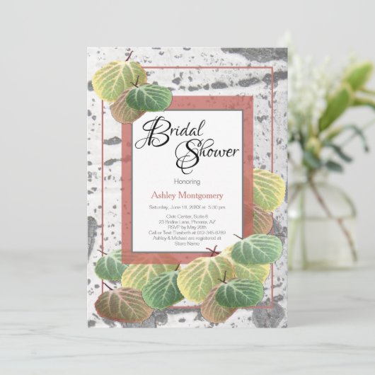 Rustige Vrijgezellenfeest Aspen Bark en Bladeren Kaart (Staand voorkant)