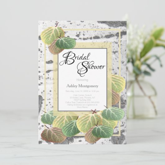 Rustige Vrijgezellenfeest Aspen Bark en Bladeren Kaart (Staand voorkant)