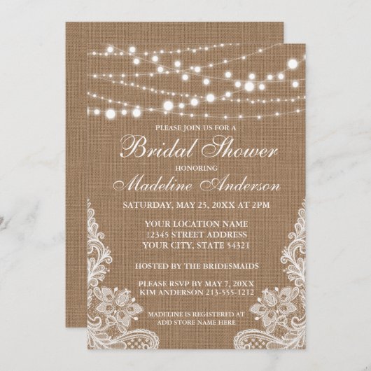 Rustige Vrijgezellenfeest Burlap String Lights en Kaart (Voorkant / Achterkant)