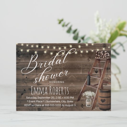 Rustige Vrijgezellenfeest met wijnloop en houten l Kaart (Staand voorkant)