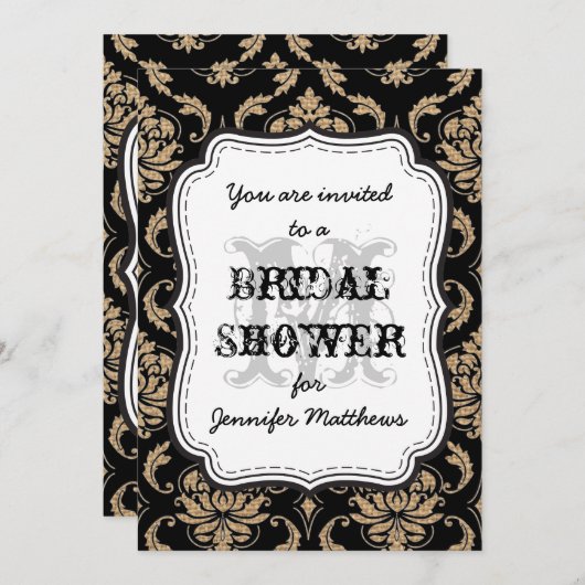 Rustige Vrijgezellenfeest Monogram Damask Kaart (Voorkant / Achterkant)