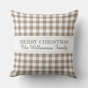 Rustige vrolijke kerst geruite monogram naam kussen