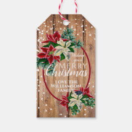 Rustige vrolijke kerst Poinsettia bloemstuk Cadeaulabel