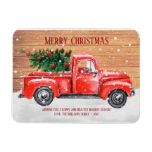 Rustige vrolijke kerstboom vintage rode vrachtwage