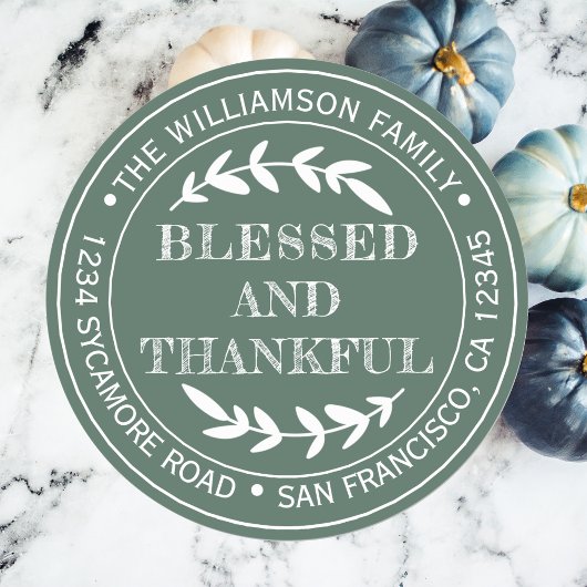 Rustige vrolijke Thanksgiving retouradres groen Ronde Sticker
