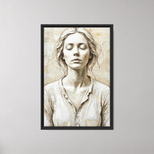 Rustige vrouw in aardse neutralen canvas afdruk