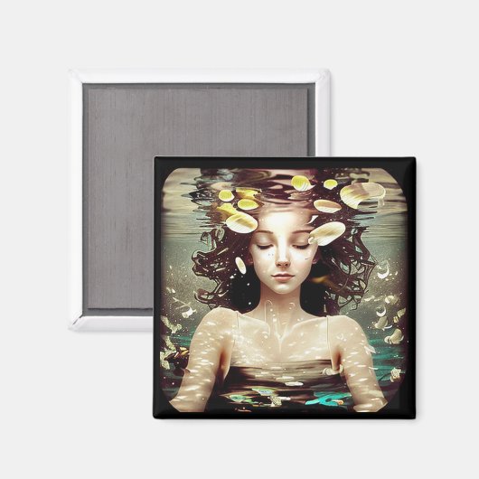 rustige vrouw onder water, | AI-kunstwerk Magneet (Voorkant / Achterkant)