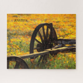 Rustige Wagon Wiel / Geel en Oranje Wilde Bloemen Legpuzzel