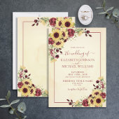 Rustige Warm Sunflower Burgundy Floral Wedding Kaart