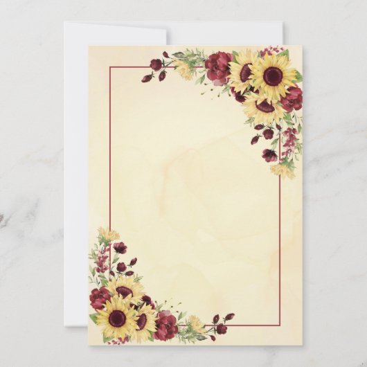 Rustige Warm Sunflower Burgundy Floral Wedding Kaart (Achterkant)