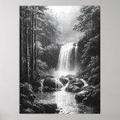 Rustige waterval in het bos - houtskoolkunst poster (Voorkant)