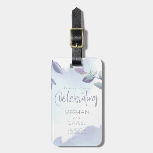 Rustige Waterverf Aqua Lila bladeren Sla de datum  Bagagelabel (Voorkant verticaal)