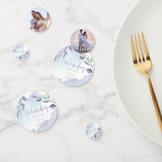 Rustige Waterverf Aqua Lila bladeren Sla de datum  Confetti (Groep)