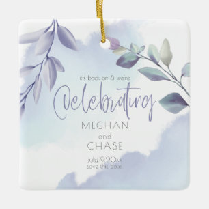 Rustige Waterverf Aqua Lila bladeren Sla de datum  Keramisch Ornament