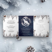 Rustige Waterverf Arctic Fox 3 in 1 Winter Wedding Drieluik Uitnodiging