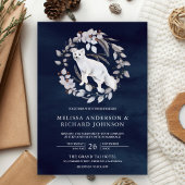 Rustige Waterverf Arctic Fox Winter Navy Wedding Kaart