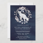 Rustige Waterverf Arctic Fox Winter Navy Wedding Kaart (Voorkant)