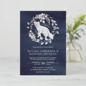 Rustige Waterverf Arctic Fox Winter Navy Wedding Kaart (Staand voorkant)