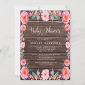 Rustige Waterverf Baby shower van houtroze flora Kaart (Voorkant)