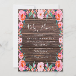 Rustige Waterverf Baby shower van houtroze flora Kaart